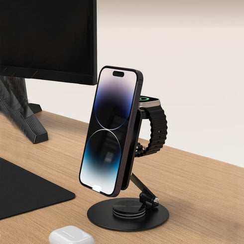Aukvite for Magsafe Charger Stand 2 in 1, 360° Rotatable Mag Safe Charging Stand for iPhone 15 pro 14 13 12, Magnetic Wireless Charging Station fo...