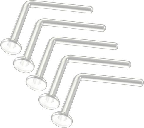 20g Clear Nose Studs - Bioflex L-Shaped Nose Retainers - Clear Nose Rings For Work - Small & Flexible Nostril Stud Piercing...