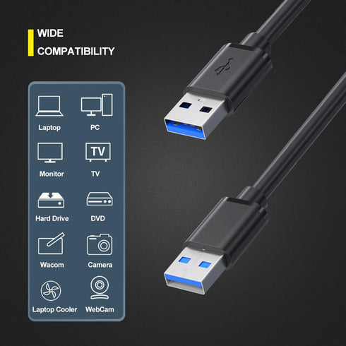 USB 3.0 Male to Male Cable Heavy Duty - 5 Feet Double Sided USB Cord Male to Male for Hard Drive Enclosures, DVD Player, Laptop Cooler and More (5...