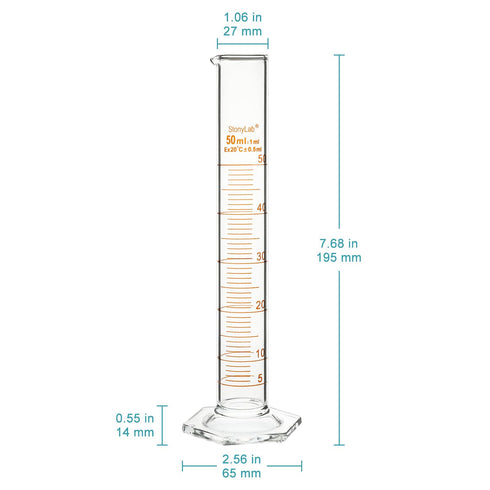 stonylab Graduated Cylinder, 2-Pack B Grade Borosilicate Glass Cylinder with Stable Hexagonal Base, 50 ml...