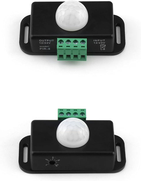 QWORK Motion Sensor LED Switch (2 Pack), 12-24V, 6A, Adjustable Delay Time, 5-8M Induction Distance, 60° Field of View, for LED Strip Lighting, Wa...