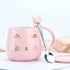 Pink Ceramic Coffee mug Cute Cat Handmade Tea Cups with Stainless Steel Spoon Kitty Cup Unique Hot chocolate Novelty mugs Christmas Birthday for G...