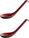 2 Pack - Red and Black 6.5-inch Asian Soup Spoon with Hook– Fuji Chinese Japanese Korean Style Spoon, Perfect for Melamine Won Ton Rice Pho Soba &...