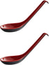 2 Pack - Red and Black 6.5-inch Asian Soup Spoon with Hook– Fuji Chinese Japanese Korean Style Spoon, Perfect for Melamine Won Ton Rice Pho Soba &...