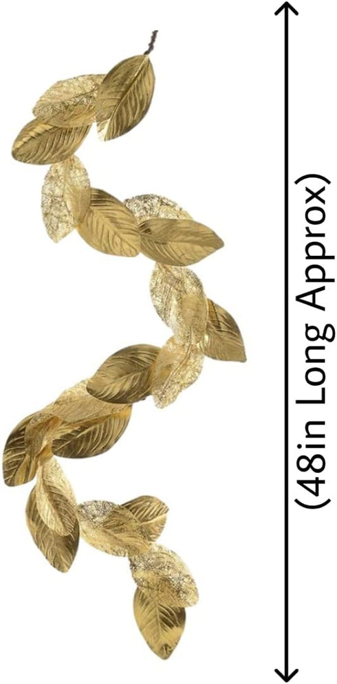 Serene Spaces Living Gold Magnolia Leaf Garland, Ornament for Holiday Décor, Measures 48" Long...