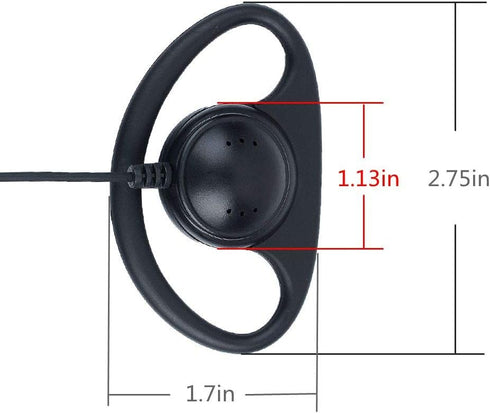 D Shape Earpiece Headset with Big PTT for 2 Pin Walkie Talkie Radio Compatible with Baofeng Kenwood Arcshell V-5R BF-F8HP BF-888S AR-5...