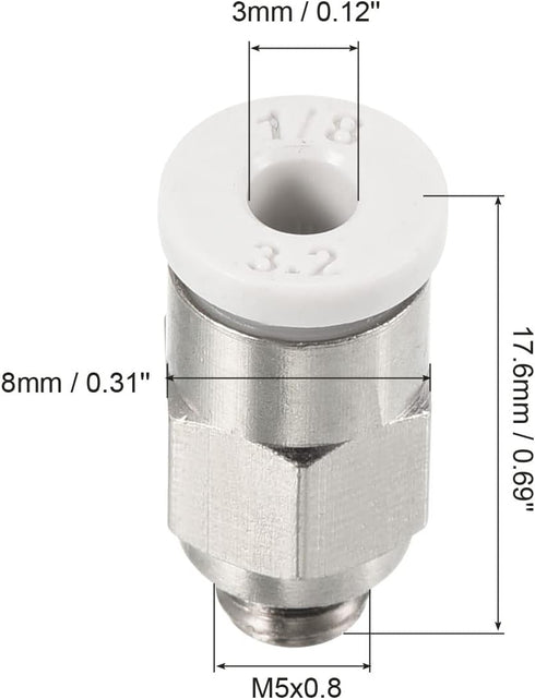 PATIKIL M5 Push to Fit 3mm OD Hose Connect Fittings, 2 Pack Straight Coupling Adapter for Gas Pneumatic Air Flow Transition, White & Silver Tone...