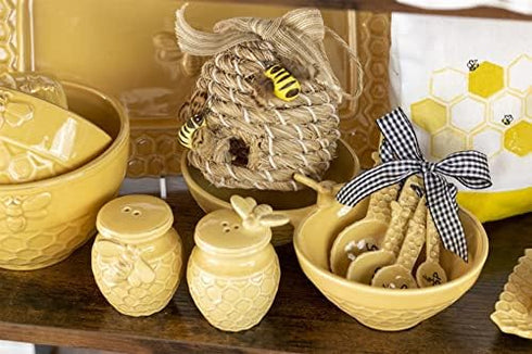 Boston International Embossed Stoneware Cereal/Small Serving Bowl, 5.5 x 3-Inches, Honeycomb...