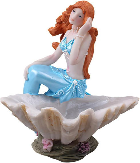 Mermaid Figurines Shell Aquarium Ornament Resin Mediterranean Style Mermaid Princess Craft Statue Jewelry Storage Organizer Gifts for Girls,Fish T...