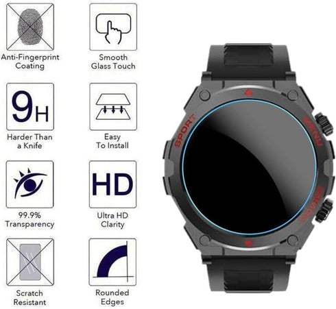 Screen Protector for S66 1.52-Inch Smart Watch, 9H Tempered Glass Protective Film Compatible for Jdcrsj/Lyaarka/Bvlrksc/Brhgph S66 Military Smart ...