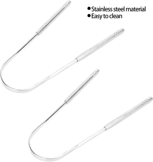 2Pcs Stainless Steel Tongue Scrapers,U Shaped Tung Scraper Tounge Scrapper Bad Breath Removal Oral Health Protection Tongue Cleaner...