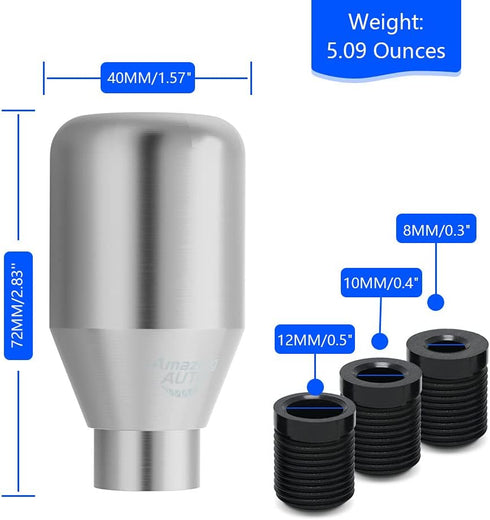 (Silver) 5 Speed Weighted Manual Universal Automatic Shifter Shift Knobs Lever with 3 Adapters Fit Compatible with Manual Cars Most Automatic Cars...