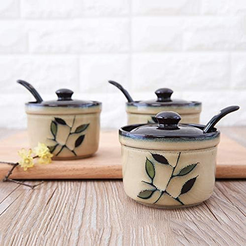 123Arts Ceramic Retro Flower Sugar Bowl Storage Jar Seasoning Pot with Lid And Spoon...