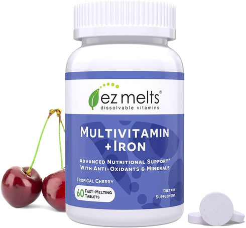 EZ Melts Dissolvable Multivitamin with Iron for Women and Men, Sugar-Free, 1-Month Supply...