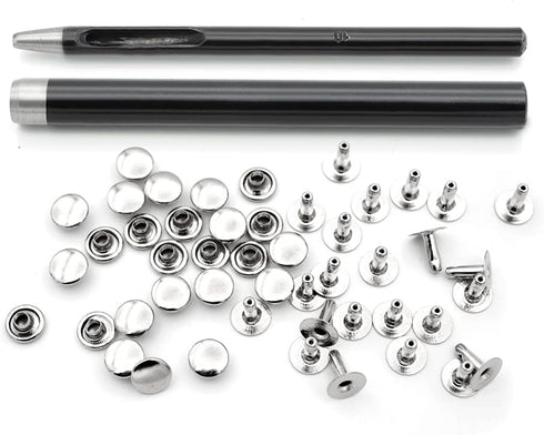 CRAFTMEMORE Single Cap Rivet Setter Rivet Punch Setting Tool Kit, Hole Cutter, 200 Silver Rivets (Rivet Setter, 6MM)...