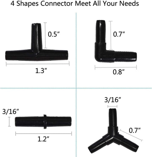 JIH Aquarium Airline Tubing Connectors Black Plastic,Standard 3/16" air tubing (J-Black4-40)...