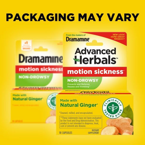 Dramamine Non-Drowsy Naturals Motion Sickness Relief | 18 Count | 4 Pack...
