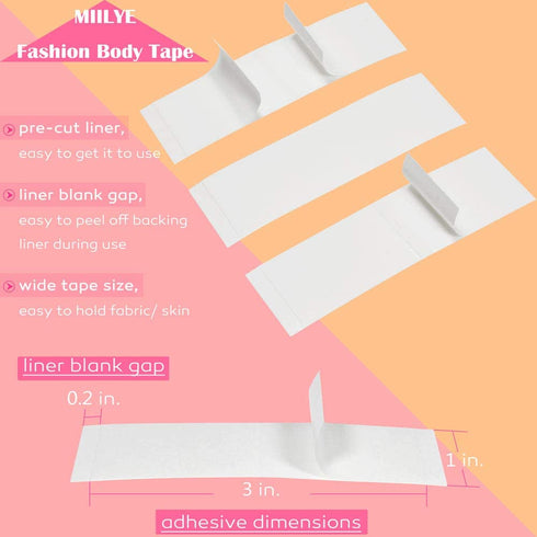 MIILYE Double Sided Tape for Body, Fashion Breast Tape for Skin to Fabric Clothes Clothing,Dress Tape to Keep Dress Bra in Place, Clear, 60 Counts...