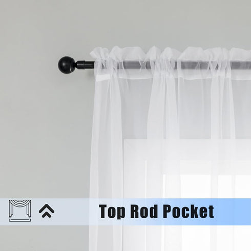 WPM White Sheer Curtains 58" Wide x 84" Long 2 Panels Livingroom Window Treatment Rod Pocket Sheer Voile for Bedroom, Kitchen, Childrens Room Full...