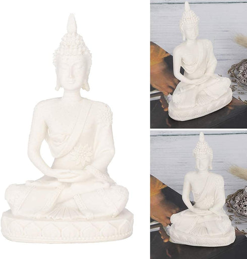 AUNMAS Buddha Meditation Statue, Small Sitting Sandstone Carving Harmonious Figurine for Home Office Desktop Decoration, White 4.3Inch...