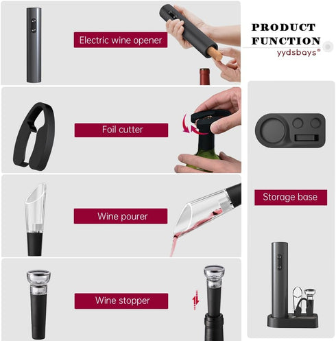 Electric Wine Bottle Opener Automatic Corkscrew Remover with Base, Foil Cutter, Wine Pourer, Vacuum Stopper for Wine Lovers Gift Home Kitchen Part...