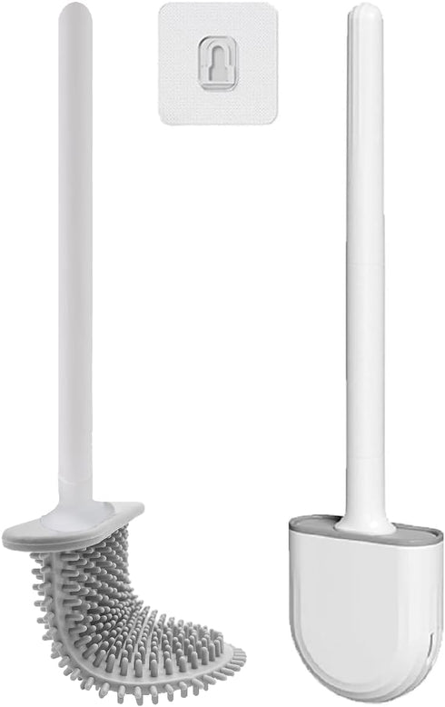 Toilet Brush and Holder Set, Toilet Brush with Silicone Bristles & Wall Mounted Holder, Toilet Brush Set with Quick Drying (White)...