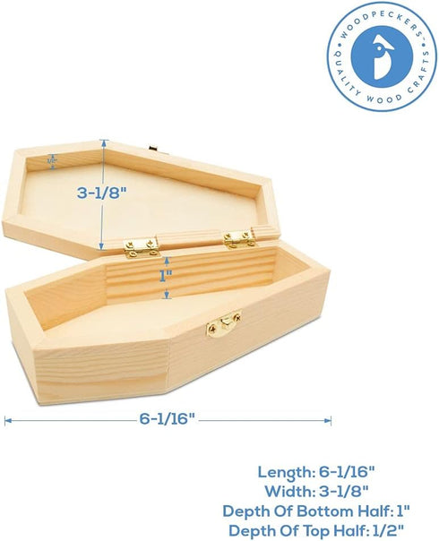 Woodpeckers Halloween Coffin Treat Boxes 6 inch, Pack of 2 Wood Coffins for Crafts, Party Treat Trays, and Mini Coffin Décor...