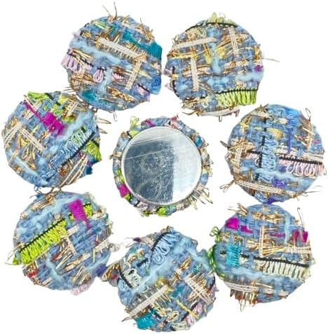 10pc Blue Tweed Fabric Covered Round Flat Back Buttons,DIY Crafts,Scrapbooking Decorations Buttons 26mm...