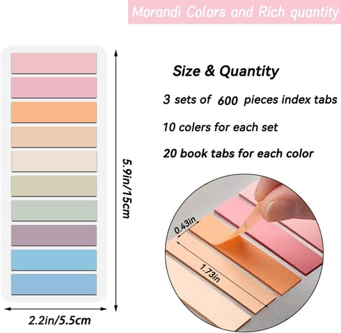 Index Tabs, 4 Pack 800 Pcs Page Markers Sticky Note Page Labels, Transparent Writable Repositionable File Flags, Morandi Stickers Label for Readin...