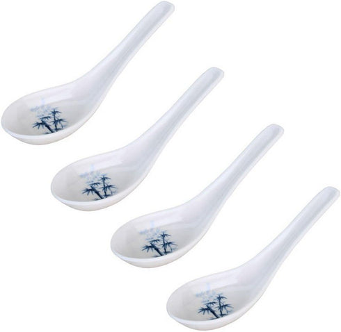 JapanBargain 2323x4, Set of 4 Soup Spoons Chinese Wonton Soup Spoons Japanese Miso Soup Spoons Rice Spoons Pho Spoons Soba Spoons 5 inch, White Ba...