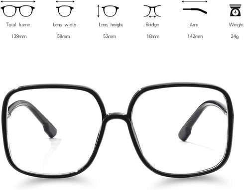 BIGGY Oversized Square Blue Light Blocking Glasses - Ultralight Anti Eyestrain | Reduce Eye Strain Nerd Glasses, Reading book/TV/Computer/Gaming F...
