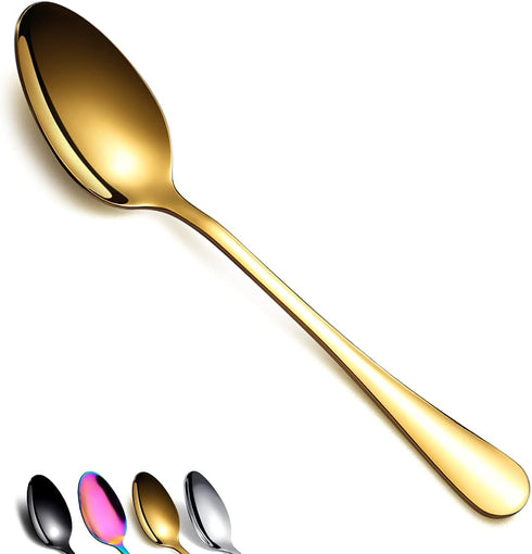Gold Dinner Spoon of 4, Berglander 7.5" Stainless Steel Titanium Plating Shiny Gold Soup Spoons Silverware, Golden Soup Spoon Table Spoon Set Stur...