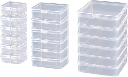 18 Pcs (3 sizes) Rectangle Mini Clear Plastic Storage Containers Box Case with lid for Items,Pills,Herbs,Baby products, Bead, Jewelry, and Other S...