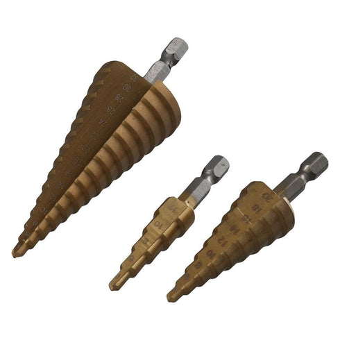 Drilling Power Tools 3pcs High Speed Steel Well-Organized Bag 1/4" Hex Shank Pagoda Drill Bit DIY Lovers Gold Hole Opener Wood and Metal...