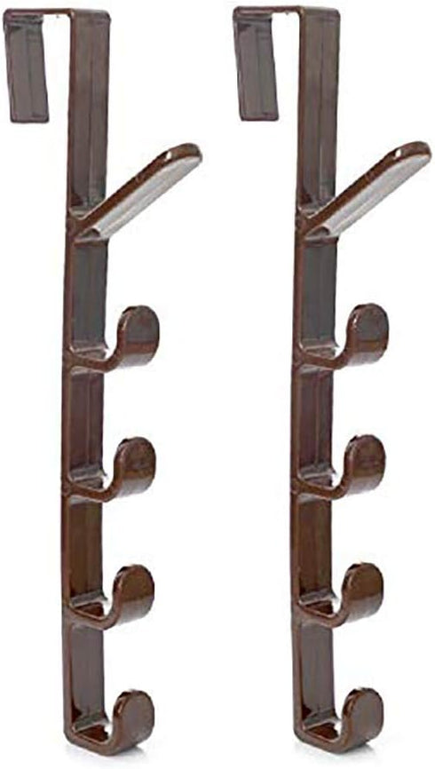 Sadiyamo 5 Layers Over The Door Hook Organizer Rack Hanger Backpack Handbag Door Hook, Pack of 2 (Brown)...
