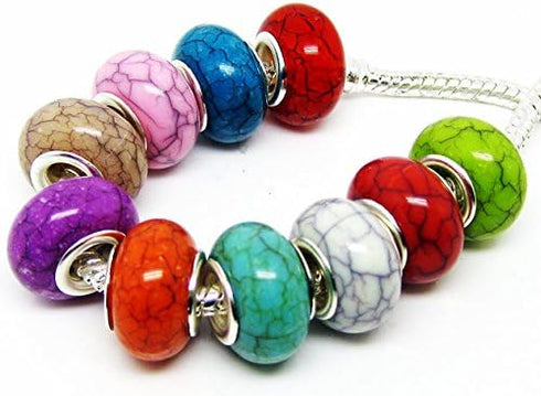 TianBo 100pcs Mix Color Large Hole Bead Resin Crack Fit European Charm Bracelet Spacer for Jewelry Making SS01...