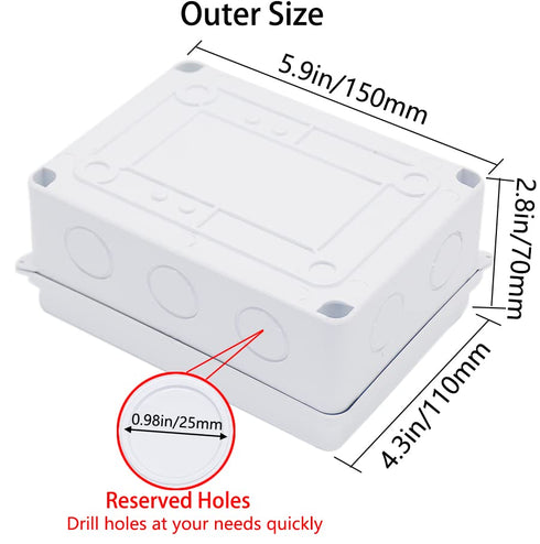 Junction Box, Zulkit Project Box with Reserved Holes IP65 Waterproof Dustproof Electrical Box ABS Plastic Project Enclosure White 5.9 x 4.3 x 2.8 ...