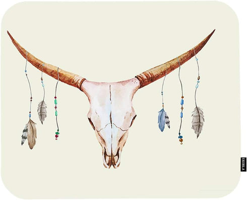 EKOBLA Mousepad Cow Skull Mouse Pad Bull Boho Design Colorful Feather Tribal Western Animal Cool Gaming Mouse Pad Non-Slip Rubber Base Thick Mouse...