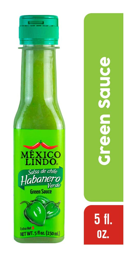 Mexico Lindo Green Habanero Hot Sauce | Real Green Habanero Chili Pepper | 75,900 Scoville Level | Enjoy with Mexican Food, Seafood & Pasta | 5 Fl...