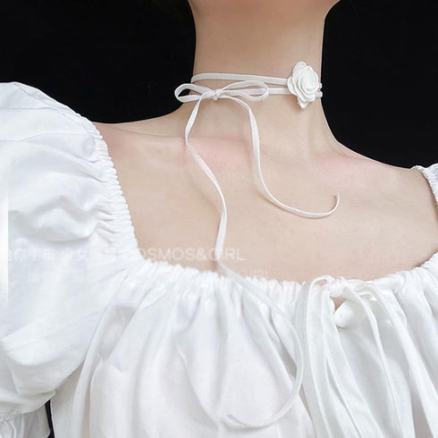 Flower Choker Necklace for Women,Lace Camellia Flower Choker Necklaces Black Rose Choker Necklace Simple Personality Bride Wedding Party Necklaces...