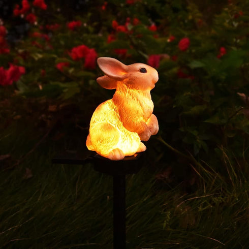 Rabbit Garden Ornaments Bunny Decor Solar Outdoor Statue Animal Lawn Yard Decorations Outside Stake Waterproof Patio Cute Brown Hare Figurines Lig...