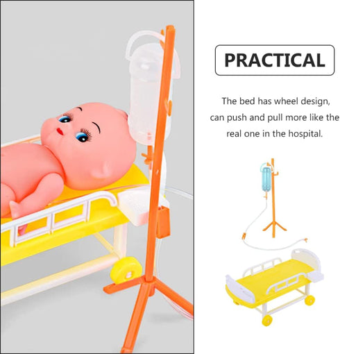 Toddmomy Dollhouse Hospital Bed Infusion Bottle Toys Mini Bed Imitation Hospital Toys Doctor Role Play Toys Pretend Play Playset Dollhouse Accesso...