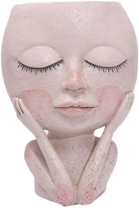 Face Flower Pot Head Planter Pot Cute Lady Face Succulent Planter Resin Cactus Planter Funny Head Plant Pot for Home Garden (Corlor A)...