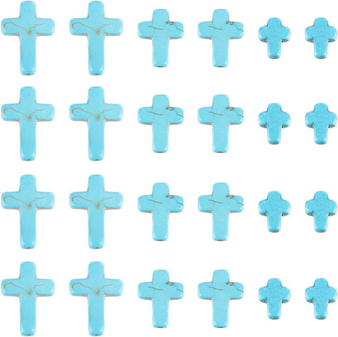 SUNNYCLUE 1 Box 90Pcs 3 Sizes Cross Beads Bulk Mini Small Stone Cross Bead 10/16/25mm Blue Easter Turquoise Pocket Cross Beads Tiny Cross Crucifix...