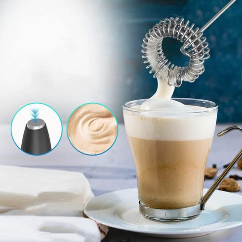 Powerful Handheld Milk Frother and Foam Maker for Lattes - Whisk Drink Mixer, Mini Foamer for All Coffees, Matcha, Hot Chocolate (Black). With a s...