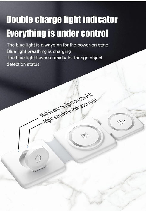 3 in 1 Magnetic Foldable Wireless Charger,Folding Wireless Charging Station for Travel,Wireless Charging Compatible with iPhone 14 13 12 11/Pro/XS...