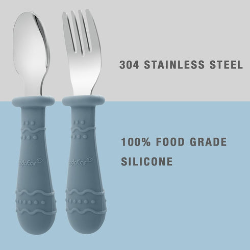 PandaEar Toddler Utensils, 6 Pack Kids Spoons and Forks, 18/8 Stainless Steel & Food Grade Silicone Children Silverware Set, Dishwasher Safe (Blue...