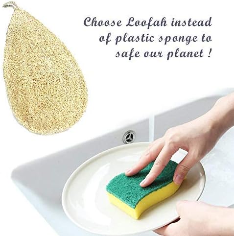 Natural Loofah Dish Sponge Pack 10 Miw Piw Vegetable Scrubber for Kitchen - 100% Biodegradable Compostable Dishwashing Scouring Pad Zero Waste Pla...