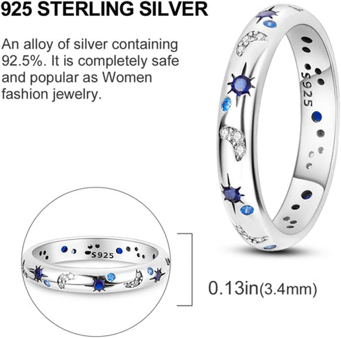 925 Sterling Silver Ring Bright Starry Night Ring Stud Sterling Silver Sparkling Cz Birthstone Jewelry for Women Teen Rings for Women Size7-9...