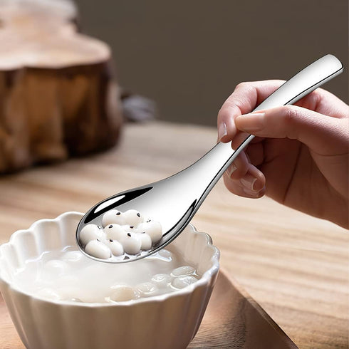Soup Spoons,4 Pieces Stainless Steel Asian Soup Spoon 6.3 Inch Heavy-Weight Short Handle Ramen Spoons,Thickened Spoons Silverware...